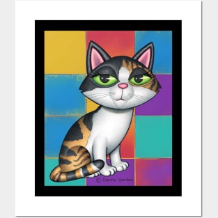 Cute Calico Kitty with Multi Colored Squares Posters and Art